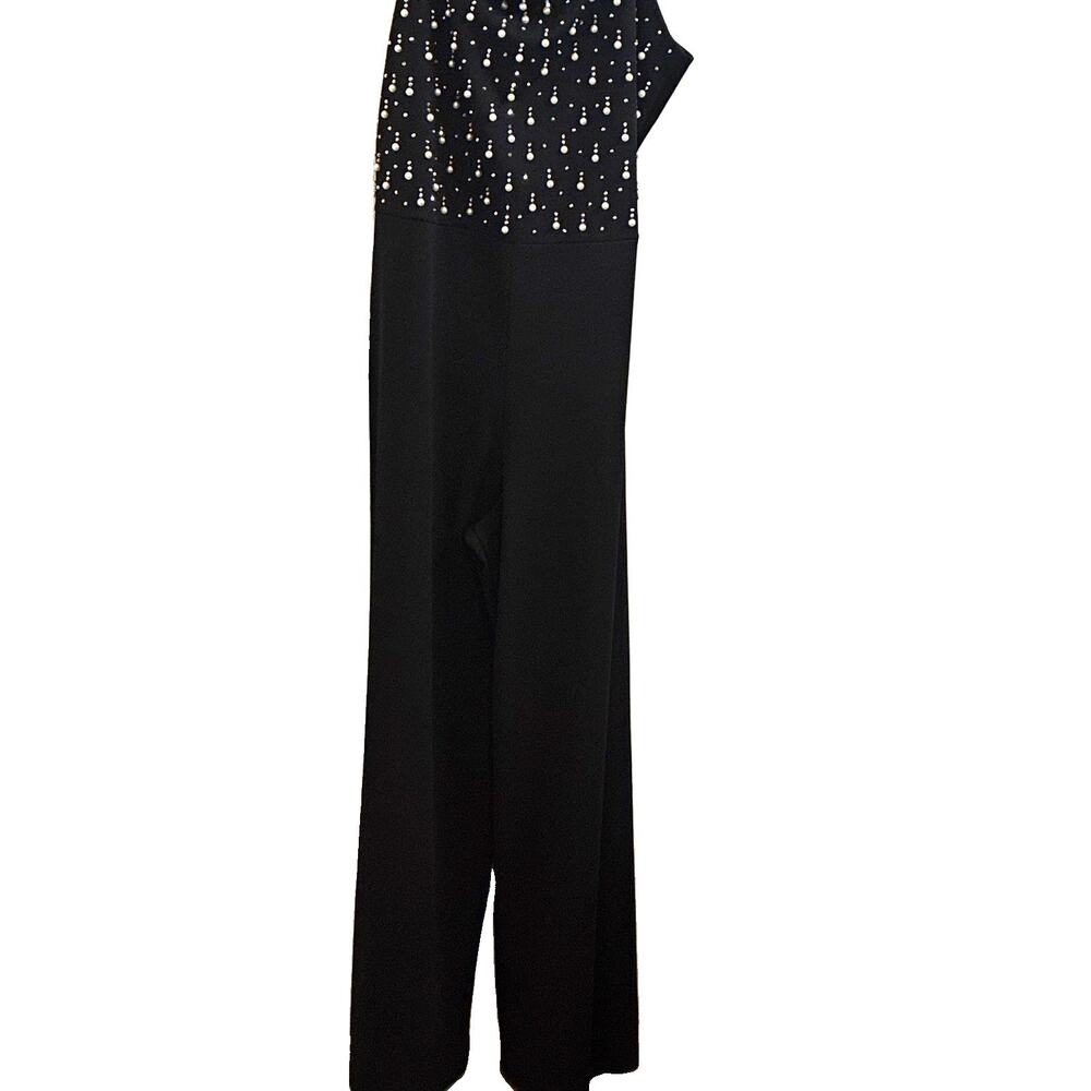 Express Women’s Black Sleeveless Jumpsuit XL Pearl/Rhinestone Adjustable Strap